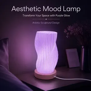 Purple Ambient Table Lamp for Bedroom Decor, Dimmable Nightstand Light for Dorm Room