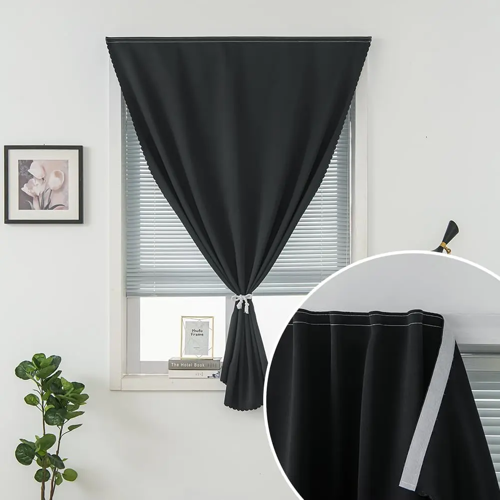 Black Adhesive Blackout Curtain - Self-Stick Window Shade, No Rod Needed, Easy to Hang, 35"W X 59"L, 1 Panel for Bedroom, Living Room, Curtains, Cordless, Wrinkle Resistant
