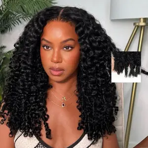 Burmese Curly Wig 100% Human Hair Wigs For Women 200% Density Brazilian Half Glueless Wig Human Hair Ready to Wear 3 IN 1 Half Wig With Drawstring Curly Half Wig On Sale