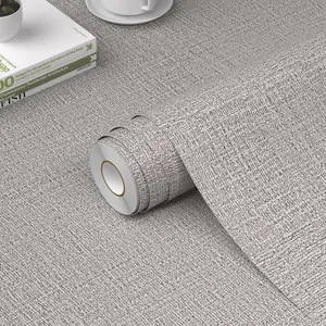 Grasscloth Peel and Stick Wallpaper 15.7in x 78.7in, Textured Contact Paper for Cabinets, Faux Linen Wall Paper Pull and Stick, Fabric Vinyl Wallpaper Self Adhesive Light Gray