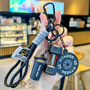 Fitness Keychain Set, Silicone Dumbbell Kettlebell Keychains, Cute Gym Accessories, Durable Nylon Lanyard, Gift for Men Women