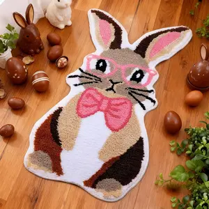 Easter Bunny Rug, Cute Cartoon Shape Entrance Mat, Decorative Rug, Non-Slip Soft Washable Carpet, Holiday Gift, Easter Decoration for Living Room Bedroom