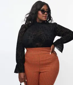 Unique Vintage Plus Size Black La Catrina Velvet Burnout Donna Blouse