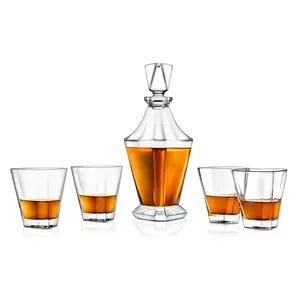 Whiskey Decanter Set Enhances Flavor Crystal Glass 850ml 4 Glasses