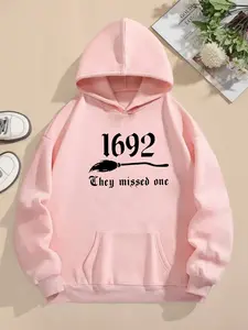 Women's Hooded Sweatshirt for Fall & Winter, Long Sleeve, Salem Witch Trial Print, Gothic Font, Casual Halloween Party Wear, Vintage Style