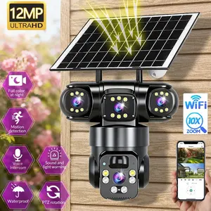 Triple Lens Solar cctv WiFi Security Camera with Spotlight 1080P HD Clear Picture PlR MotionDetection Color Night Vision Waterproof Black Security wireless Camera Dual lenses no dead ends Automatic Tracking wireless deals for you
