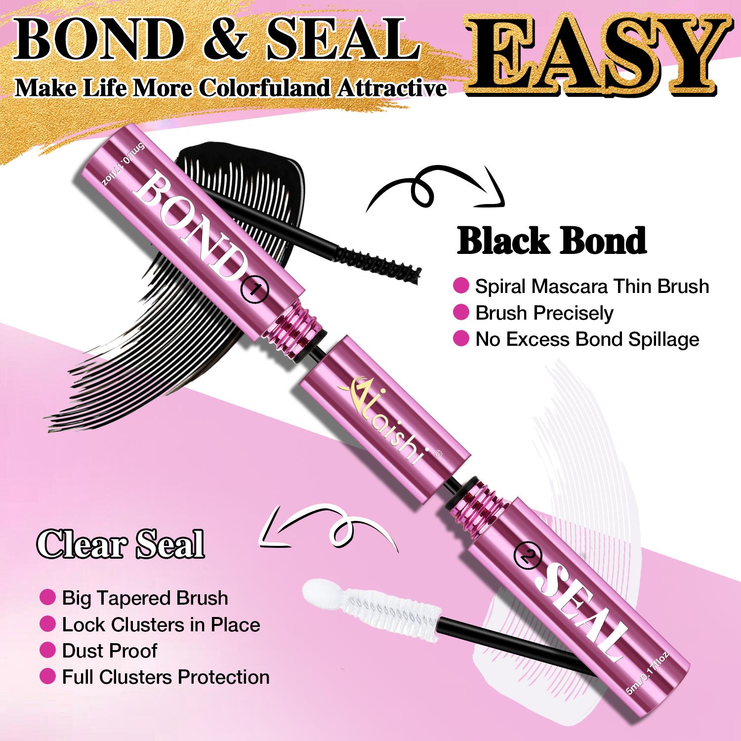 Ailaishi 2in1 Lash Bond & Seal Waterproof Glue Long Lasting Strong Hold for Cluster Lashes Easy Use for Beginners, Makeup Glue & Remover