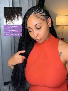 Noble Pre-looped Ombre Crochet Boho Box Braids With Human Hair Curls Curly Ends No Tangle Full and Thick