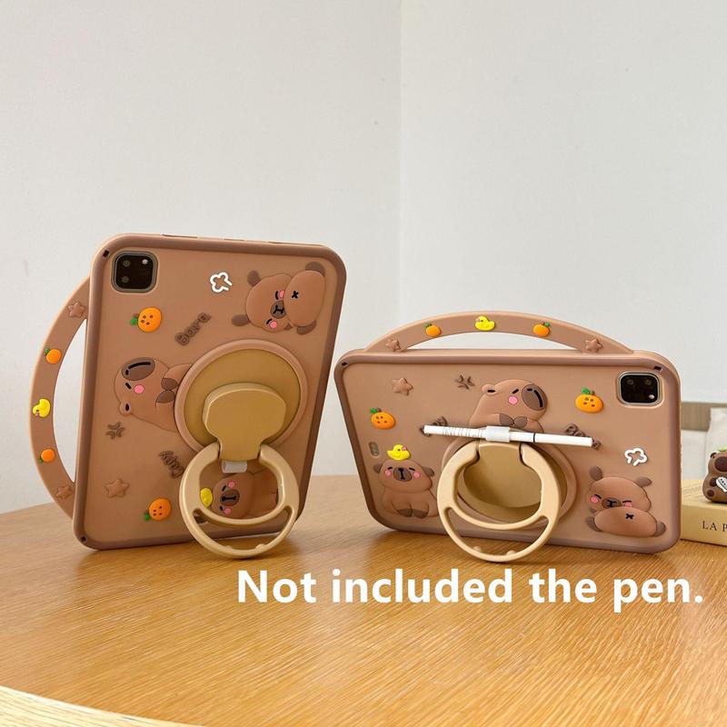 Cute Cartoon Capybara Pattern Tablet Case, 360 Degree Rotatable Stand Soft Silicone Tablet Protective Cover, Tablet Accessories Compatible with iPad, Tablet Casing