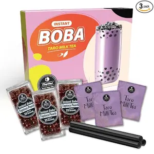 Flavfar Instant Boba Bubble Taro Milk Tea Kit with Delicious Tapioca Boba | Ready in Just 25 Seconds | The Ultimate Bubble Tea Kit with Boba Straws for Gifting - 3 Servings