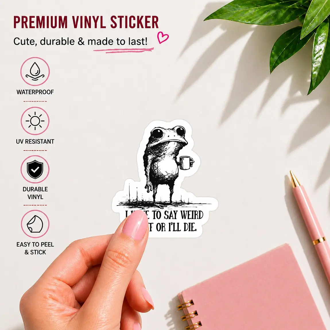 Funny Frog Waterproof Sticker, and Hand-Drawn Humorous Text, Suitable for Water Bottles, Laptops, Suitcases Decoration, Sticker Decal, Funny Stickers, Decorative Sticker