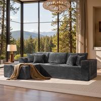 Grey Plush Corduroy Left Chaise