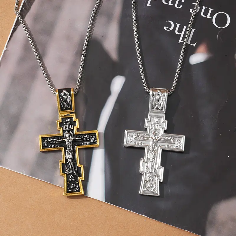Movie John Wick Jesus Cross Necklace Crucifix Eastern Orthodox Prayer Big Pendant For Men Women Jewelry Accessories Gifts