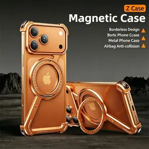 Damatek Frameless Hollow Metal Smartphone Cover - Magnetic Rotating Stand for iPhone 17 Pro Max & 16 Series, Premium Titanium-Grade Frame, Anti-Collision MagSafe Polycarbonate Protection Accessories