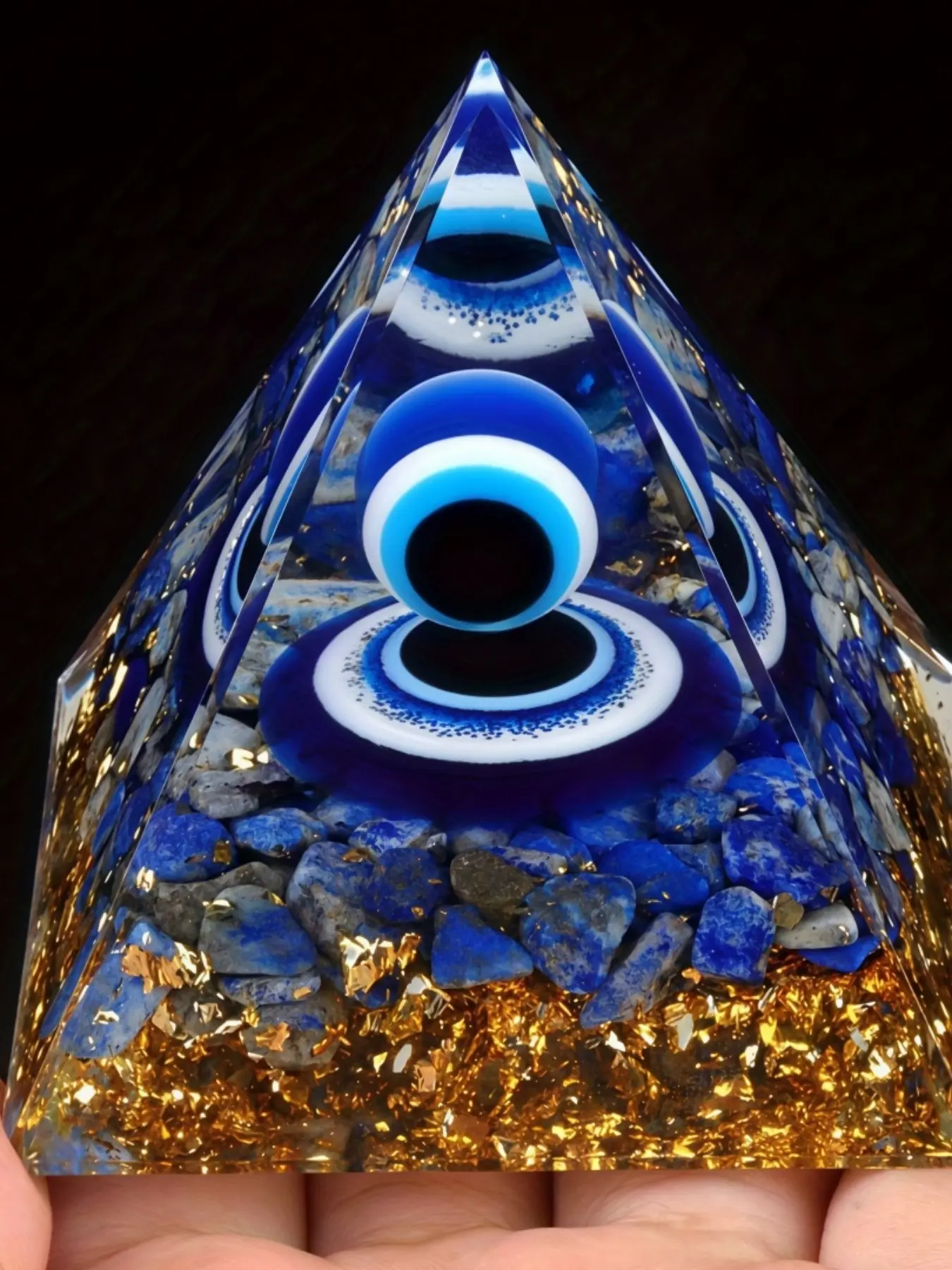 1 piece of natural crystal fragment lapis lazuli gemstone, evil eye orgonite pyramid, devil's eye resin pyramid, aura home decoration, Crystal Decorative Stones, Gemstone Decorated, Gemstones and Crystals, Crystal Ornaments