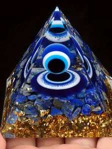 1 piece of natural crystal fragment lapis lazuli gemstone, evil eye orgonite pyramid, devil's eye resin pyramid, aura home decoration