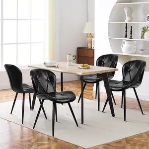 Dining Chairs Set of 2/4,  PU Leather Kitchen Chairs with High Elastic Foam Padded Seat, Ergonomic Curved Backrest, Non-Slip Metal Legs, Mid-Century Modern Side Chairs for Kitchen