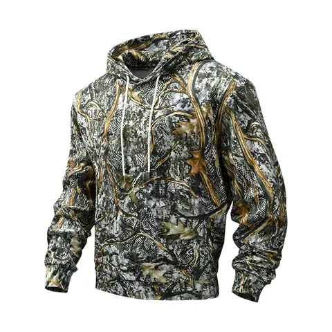 Men's Camo Print Hooded Pullover Sweatshirt - Stylish Fitted Retro American Workwear Jacket, Simple Breathable Long-Sleeved Streetwear Casual Top for Spring, Autumn