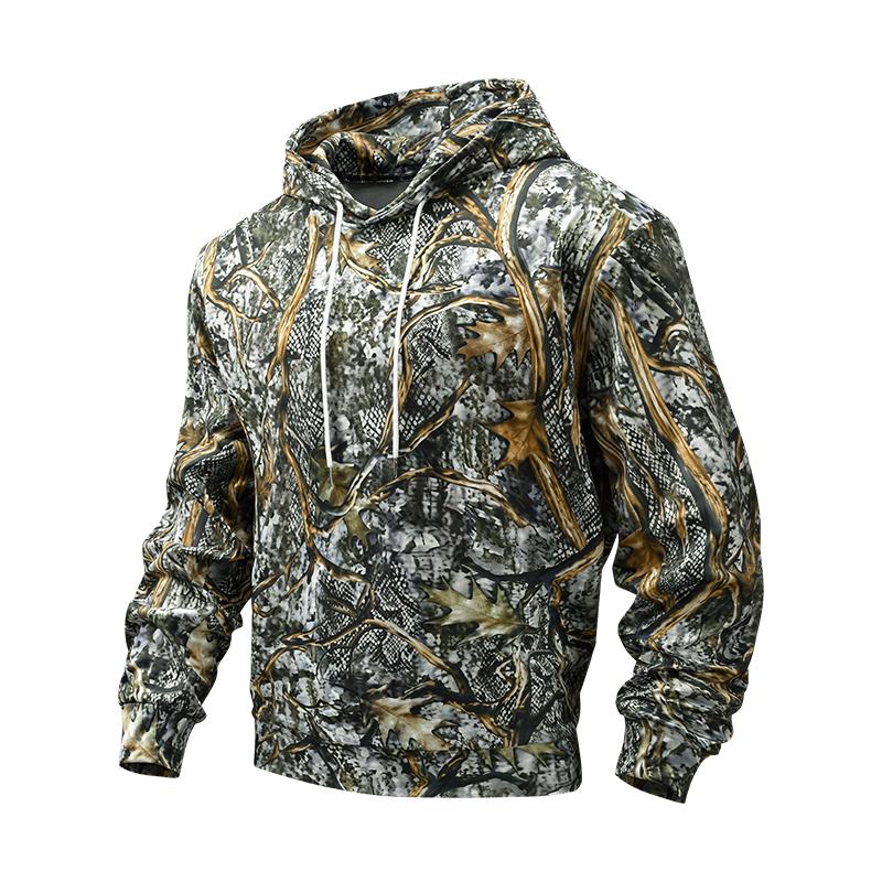 Men's spring and autumn American camouflage hooded jacket, retro fashion simple camouflage daily tooling sweater, breathable and comfortable long-sleeved street hooded cardigan jacket