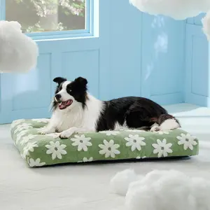 Lesure Thick Warm Washable Pet Mattress for Crate - Cozy Shredded Chopped Foam Pet Bed with Removable Cover,Cute Modern Fuzzy Plush, Anti Slip Bottom Bedding Pad, Stylish Design for Indoor & Outdoor Use, Perfect for Winter Comfort