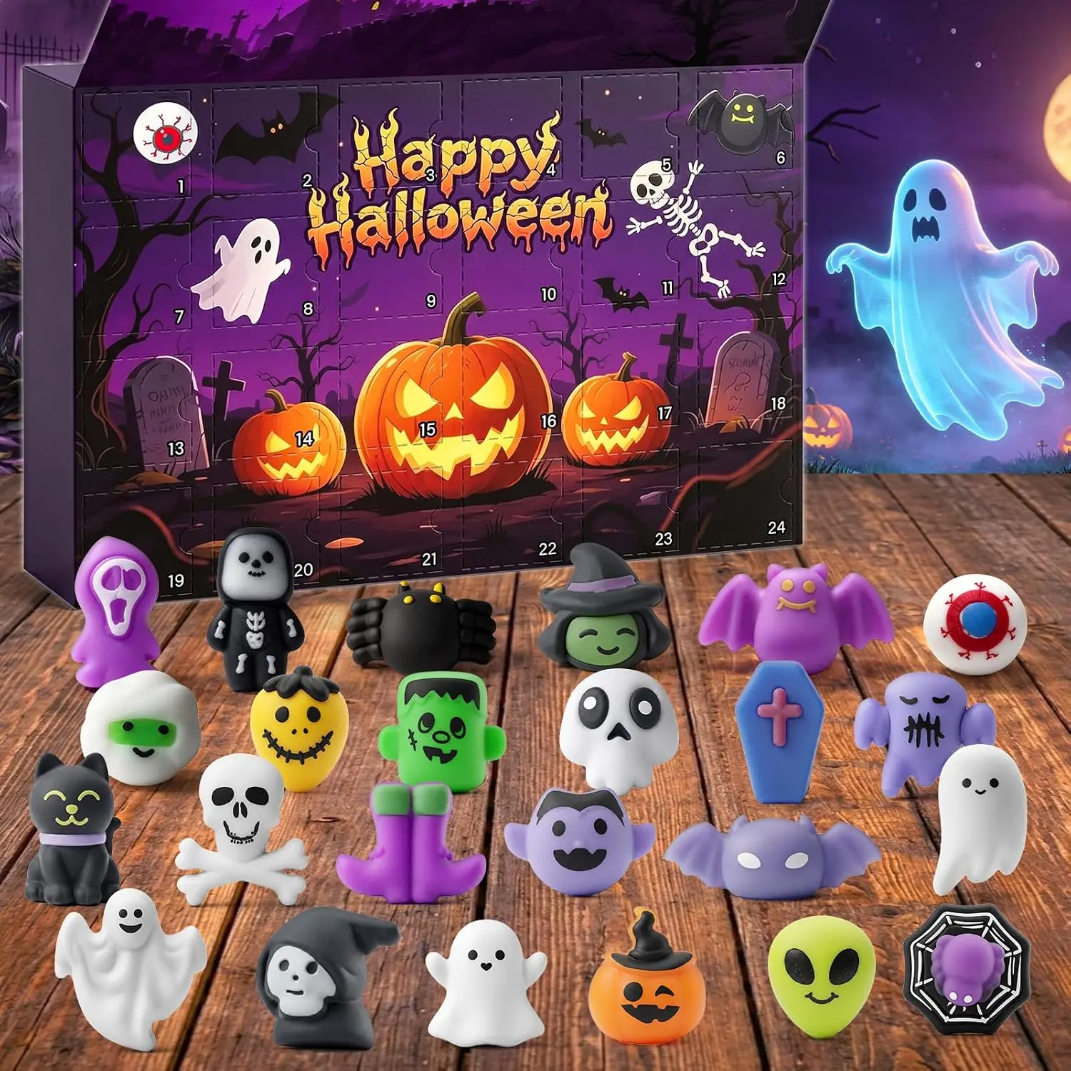2026 Halloween Countdown Advent Calendar - 24 Days Surprise Mochi Squishies Toys for Kids, Boys, Girls | Premium Non-Candy Halloween Treats, Sensory Fidget Prizes & Party Favors