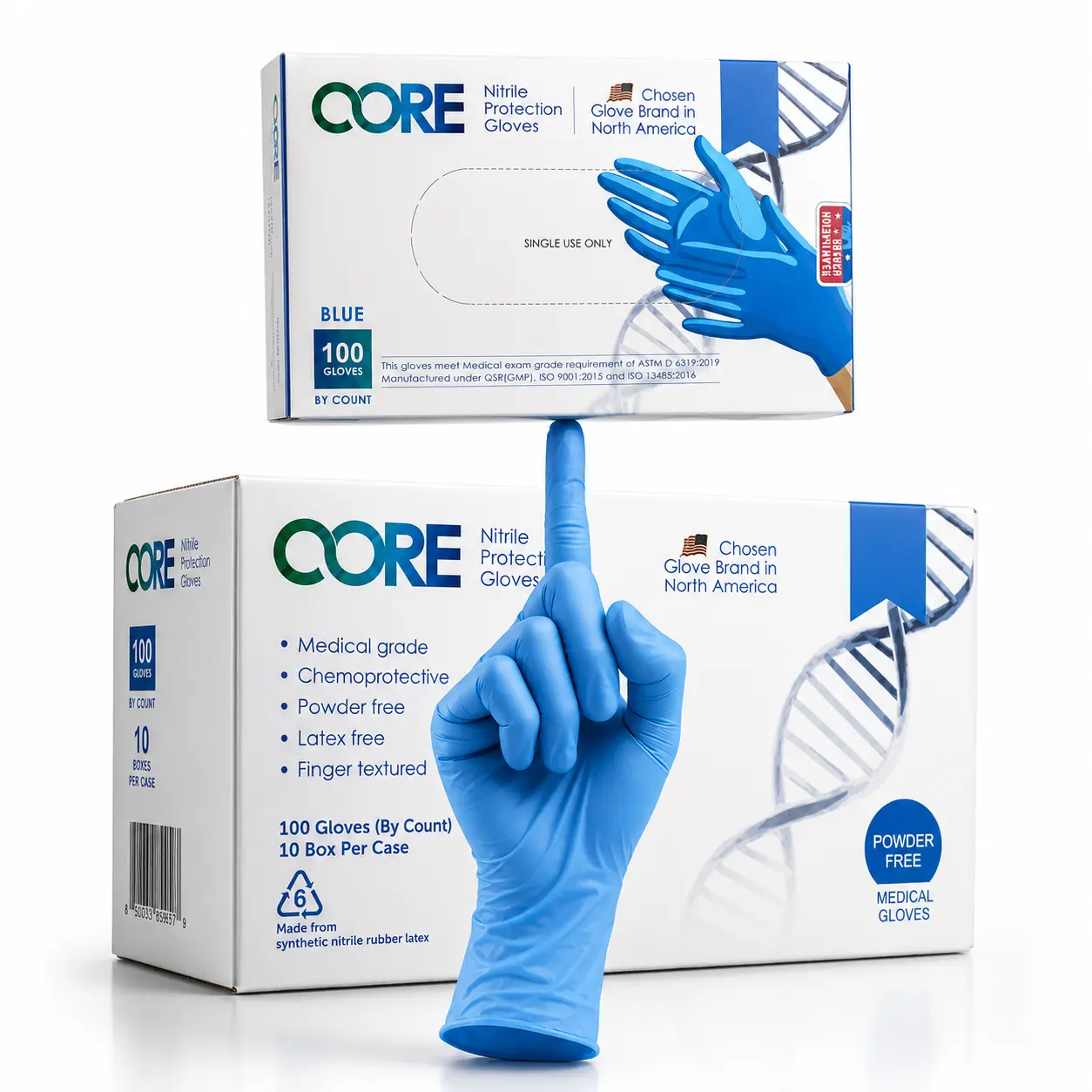 CORE Gloves Blue Nitrile Exam Gloves – 4 Mil, Powder-Free, Latex-Free Disposable Medical Gloves for Dental, Nursing, Lab & Cleaning, Healthcare, Aid, Kit, Bathroom, 100/1000 Count