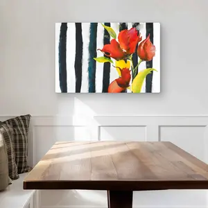 Begin Home Decor C1MP2030VSZS22 20 x 30 in. Flowers On Black & White Stripes Wall Art - Metal Print