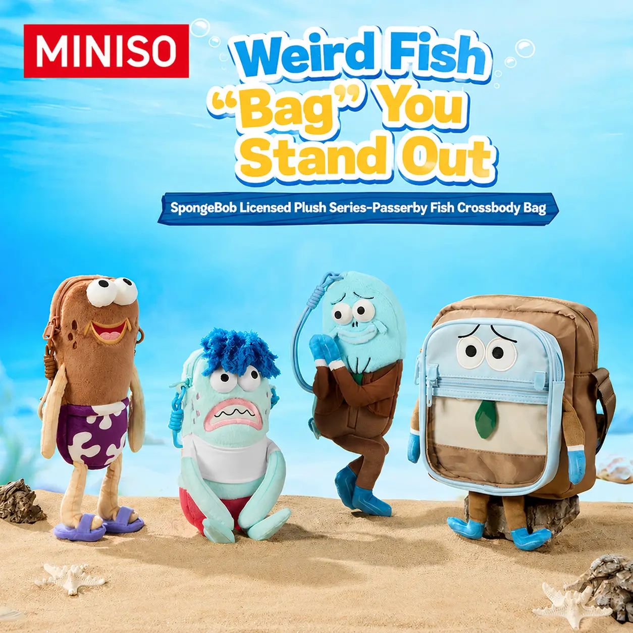 MINISO SpongeBob Licensed Plush Crossbody Bag, Soft Fluffy Plush Material, Portable Daily Shoulder Pouch, Cute Cartoon Accessory, Ideal Casual‑outing Gift For SpongeBob Fans
