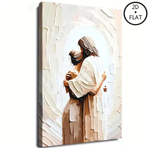 Christian Jesus Embracing Woman Wooden Wall Art Canvas Painting - Eco-Friendly, Fade-Resistant, Waterproof, Sun Protection, Vibrant Religious Room Decorations, Multi-Size Easter Home Decor Gift