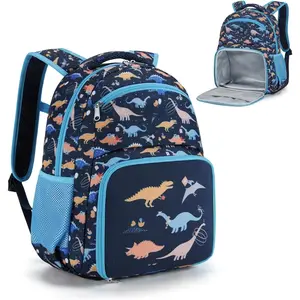 Z-CPB37   2-in-1 Kids Backpack, Insulated Lunch Compartment Dinosaur Toddler Backpack Lightweight Kindergarten Preschool Bookbag for Boys with Chest Strap, for Travel Daycare, Blue
