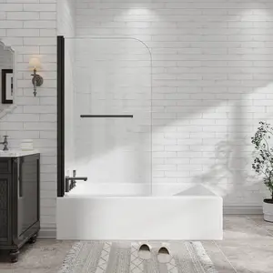 31-32 Inch W x 55 Inch H Matte Black Frameless Pivot Shower Door Reversible Flexible 180° Bathtub Screen 1/4 Inch 6mm Tempered Glass with Nano Easy Clean Explosion-Proof Membrane for Bathroom, Bathroom Shower Door for Bathtub, Shower Room