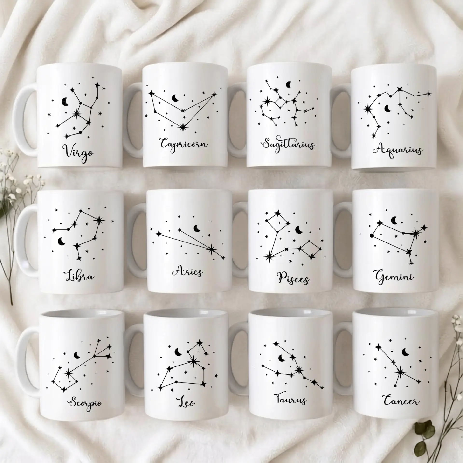Zodiac Constellation Mug - Astrology Coffee Mug, Star Sign Ceramic Cup and Horoscope Gift for Women Men, Celestial Zodiac Birthday Mug, Virgo Libra Leo Taurus Aries Pisces Aquarius | GHINI