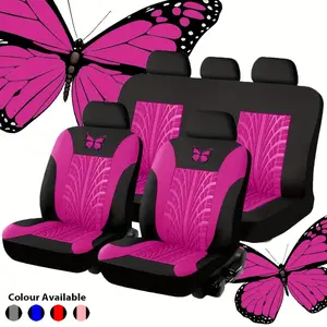 Full set of fabric car seat covers, universal fit for front row and split rear row, airbag compatible, washable, suitable for SUVs, sedans, and vans, including 5 headrest covers, 2 front seat covers, 1 rear seat cushion, and 1 rear backrest cover