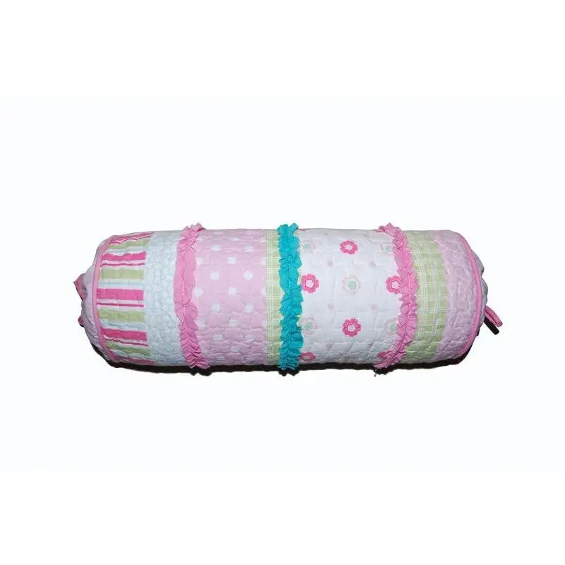 Greta Floral Stripe Pink Round Ruffle Bolster Decor Throw Pillow