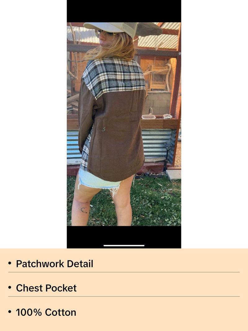 Brown Plaid Patchwork Denim Jacket