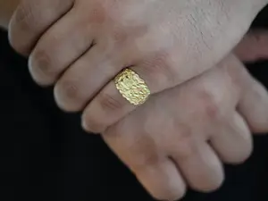 Gold Nugget Ring for Men, 14k Heavy Plated Gold, 7mm Wide Ring with Lifetime Replacement Guarantee