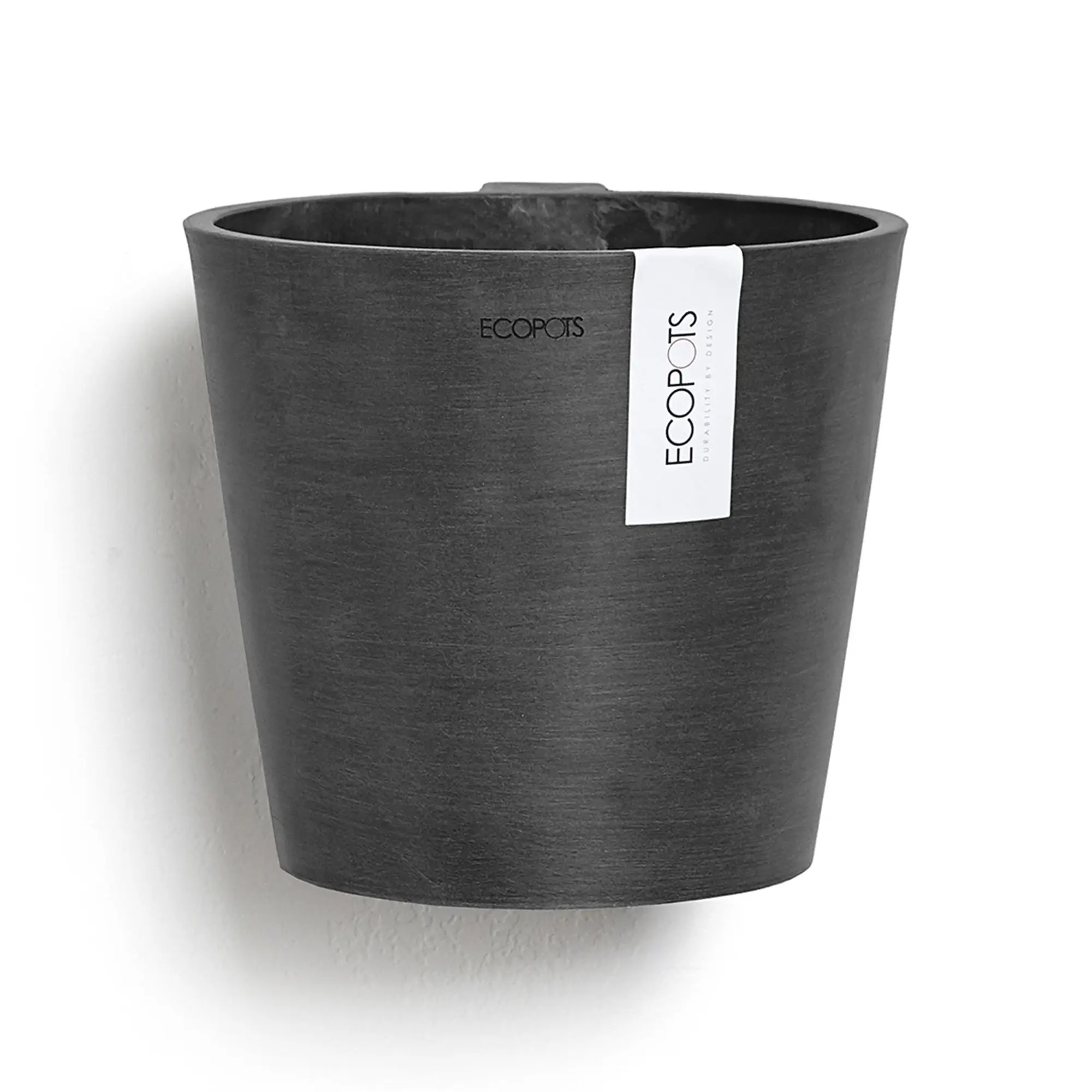 Ecopots Amsterdam Wall Durable Modern Round Indoor/Outdoor Recycled-Based Composite Hanging Flower Pot Planter, 8"