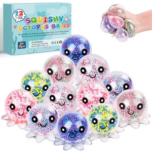 12 Pack Octopus Fidget Stress Balls, Squishy Squeeze Balls Bulk Set for Adults & Kids, Stress Relief Sensory Toys & Birthday Party Favors