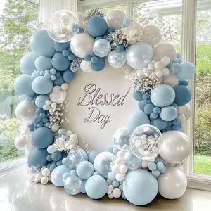 Dusty Blue & White Balloon Garland Kit with Double-Stuffed Bobo Arch for Birthday Baby Shower Decor