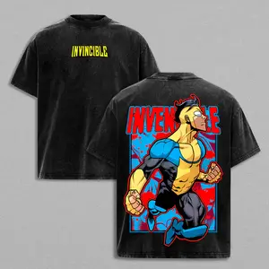 Invincible "Invincible" Logo & Character Front & Back Print Tee, Adult Swim Casual Short Sleeve