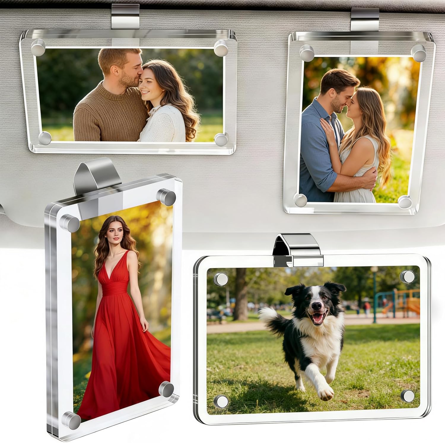 2Packs Car Picture Holder for Sun Visor, Clear Acrylic Magnet Car Visor Photo Clip, 2.36"x3.5" Picture Frame, Horizontal & Vertical Personalized Photo Display for Car Decorations Gifts