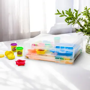 Sorbus Art Supplies Storage Containers - Clear Thin and Wide Plastic Stackable Box with Snap-Tight Closures for Crafts, Board Games, Photos -