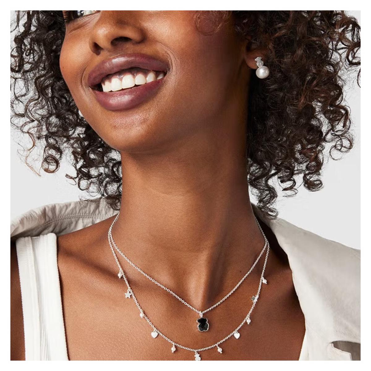 Chic Bear Shape Pendant Necklace, Polished Chain with Faceted Inlay, Timeless Everyday Jewelry Gift