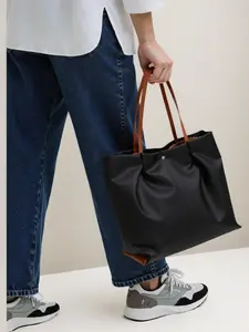 Women's Plain Nylon Tote Bag - Water Repellent Personal Item Bag with 3 Compartments, Middle Zipper, 13" Laptop Fit, Shoulder Design for Work,School Outdoor Use Summervibes