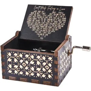 Can't Help Falling in Love  Music Box, Antique Engraved Musical Boxes Case for Love One Wooden Music Box - Gifts for Lover, Boyfriend, Girlfriend, Husband, Wife (Black)