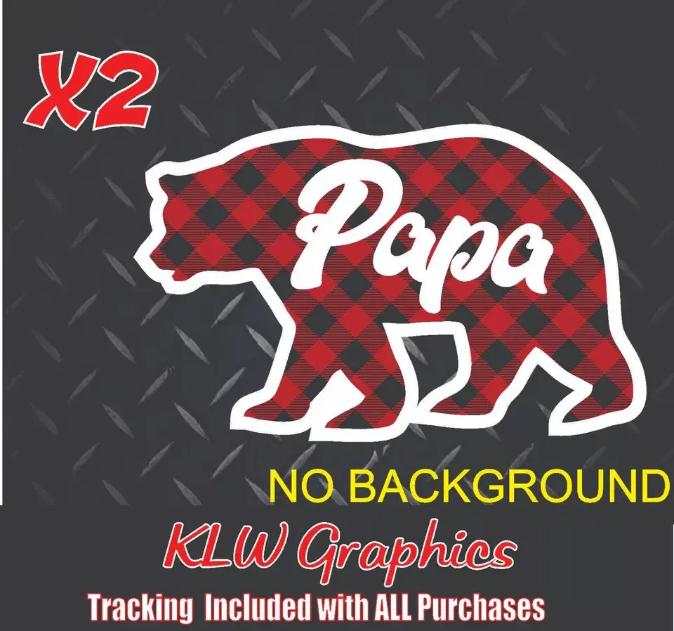 Papa Bear Red White Black Plaid Full Color Vinyl Decal Sticker Car Truck Bumper Window Mom Father Dad Camping