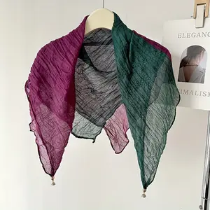 Thin Breathable Color Block Magnetic Scarf - Women's Wrinkle Pleated Shawl for Casual Outdoor Windproof Decorative Use  Decoration