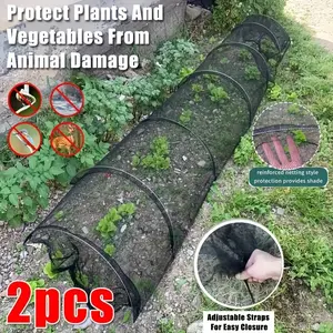 2pcs Black Foldable Retractable Garden Tunnel with Metal Arch Support - Durable Polyester Planting Tent for Fruit & Vegetable Protection, Easy-Closure Straps, Ideal for Outdoor Gardening, Garden Decorations