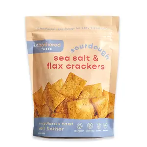 Unbothered Foods Sea Salt & Flax Sourdough Crackers - Crunchy, Tangy Snack with Olive Oil & Flaxseeds - Simple, Whole Ingredients - Perfect for Charcuterie Boards