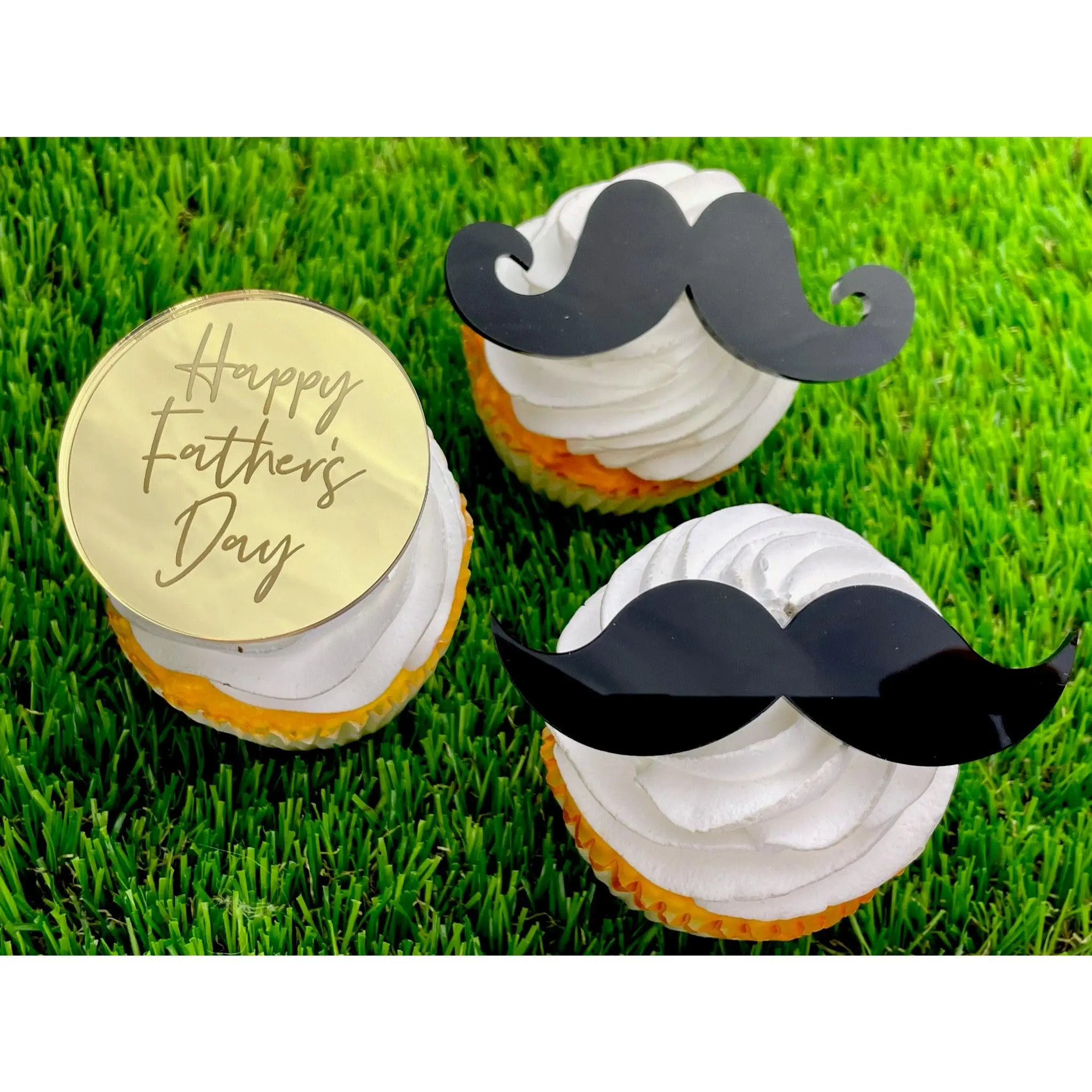 Mustache Father's Day - Acrylic Cupcake Charms/Toppers (Set of 6)